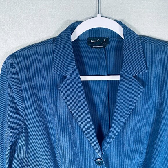 Agnis B Jacket Womens S Blue Cotton Single Breasted Blazer Chambray - Picture 3 of 11